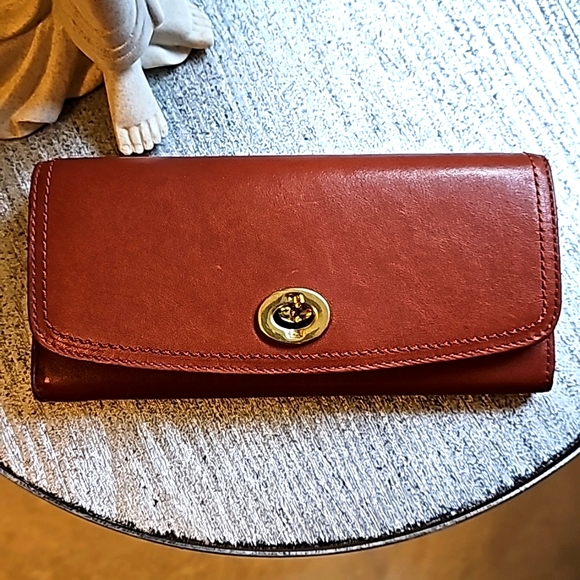 Bags Vintage Coach Turnlock Clutch Wallet Case In British Tan Leather